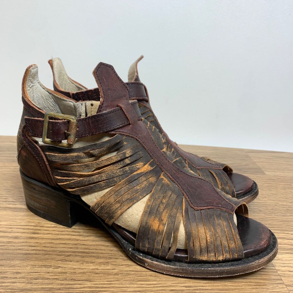 Freebird Sandals Womens Arrow 6 Shoe Brown Leather Cage Boho Festival Distressed